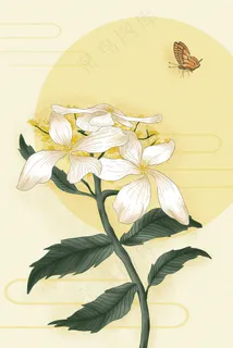 工笔花鸟八仙花蝴蝶