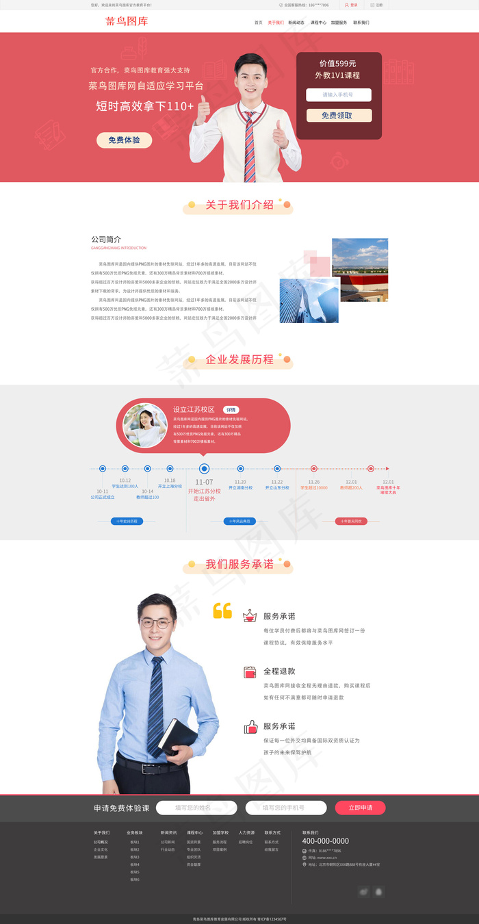 红色简约大气教育培训行业关于我(1920X3702(DPI:72))psd模版下载