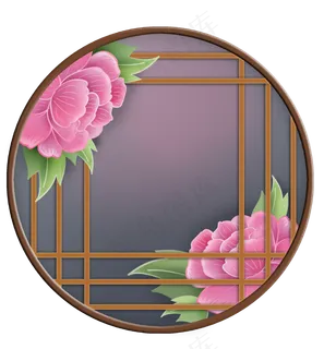中国风牡丹花窗格窗框