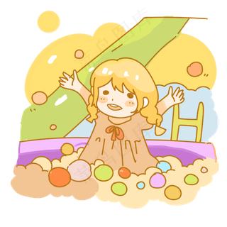 彩球堆玩耍少女