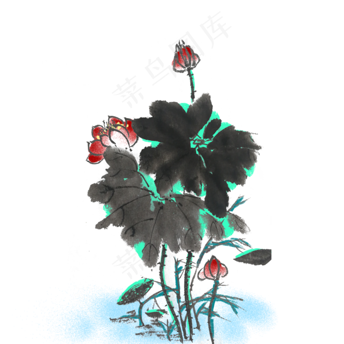 夏天荷花荷叶中国风手绘插画