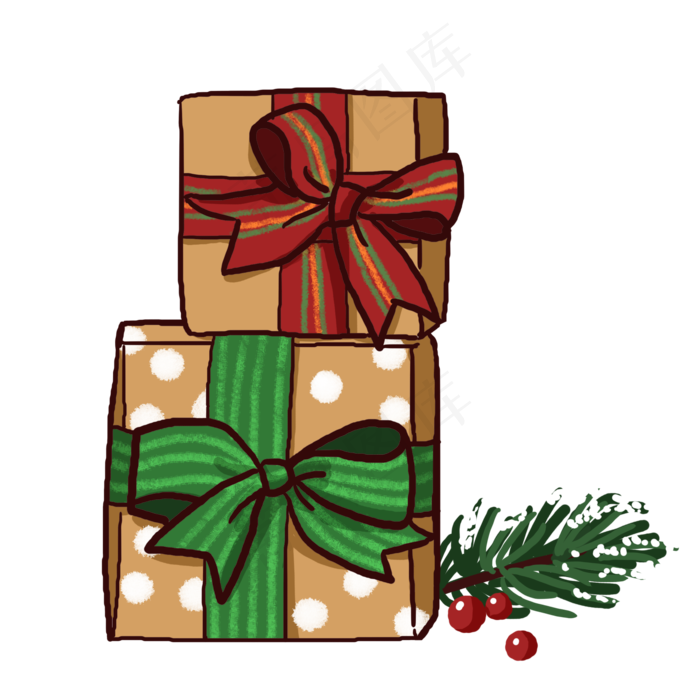红绿蝴蝶结丝带礼盒PNG免抠素材