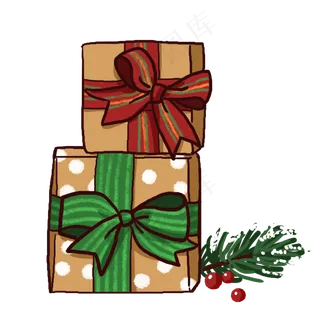 红绿蝴蝶结丝带礼盒PNG免抠素材