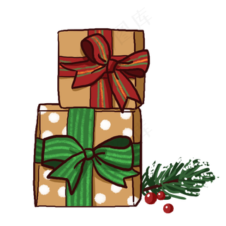 红绿蝴蝶结丝带礼盒PNG免抠素材