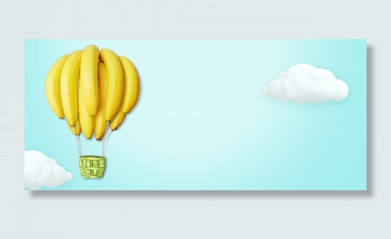 蓝色香蕉热气球创意水果banner背景