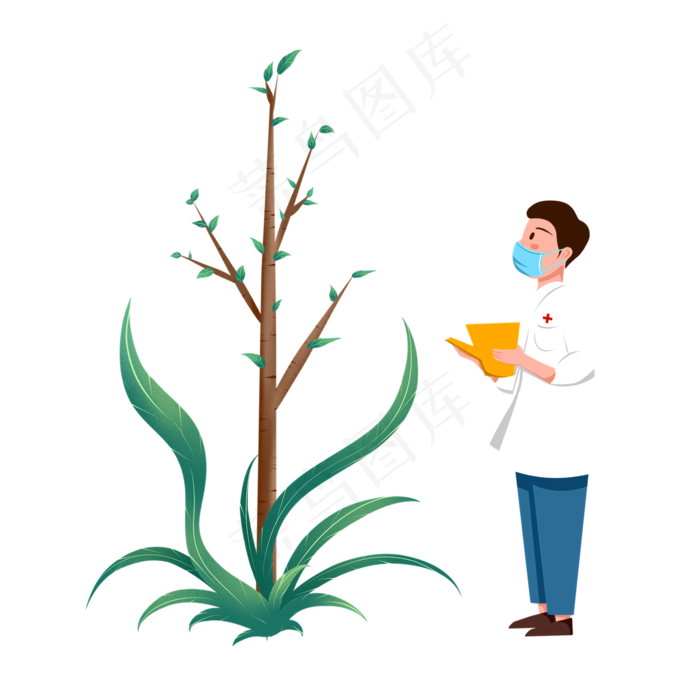 植树节男医生种植希望,免抠元素