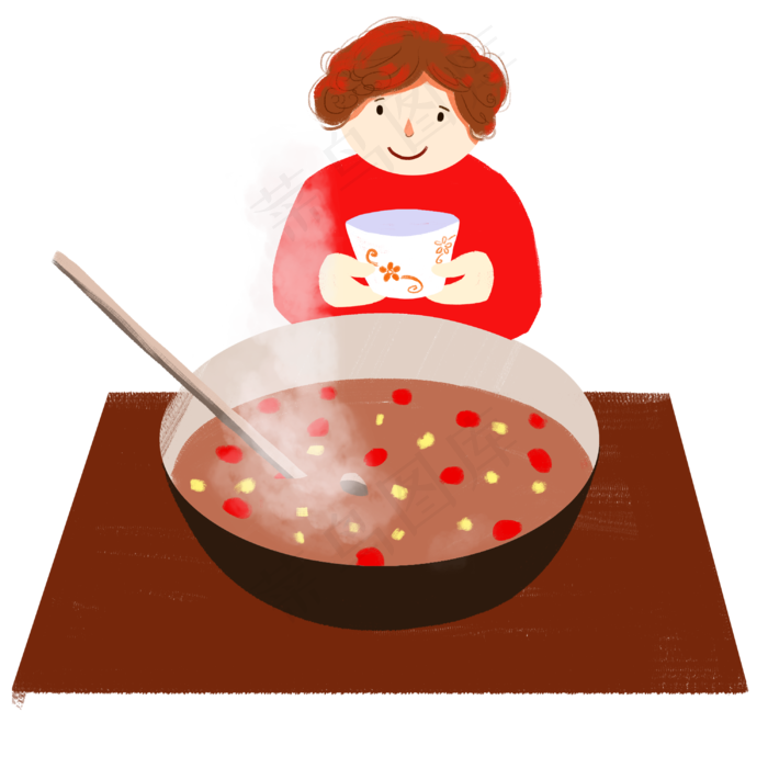 传统节日腊八节煮腊八粥插画手绘,免抠元素