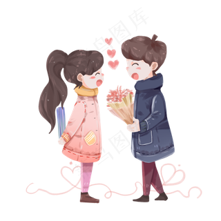 情人节人物和鲜花