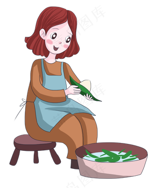 端午节板绘小女孩吃粽子PNG素材