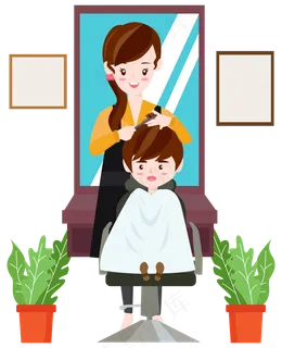 2019年二月二龙抬头理发人物矢量�,免抠元素