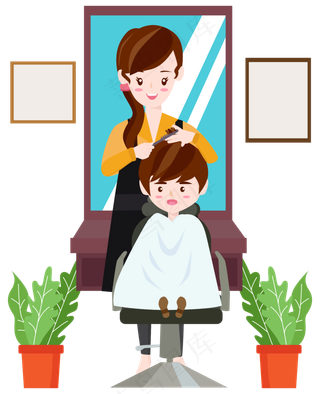 2019年二月二龙抬头理发人物矢量�,免抠元素