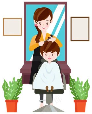 2019年二月二龙抬头理发人物矢量�,免抠元素