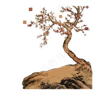 中国水墨写意工笔花鸟桃花海棠红,免抠元素