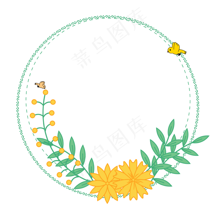 春天可爱暖黄色小花圆形可爱矢量