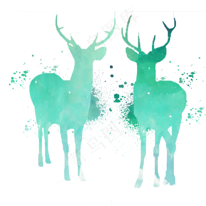 薄荷绿水彩晕染梅花鹿图案(1125X2436(DPI:72))psd模版下载