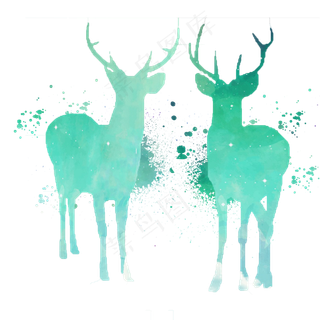 薄荷绿水彩晕染梅花鹿图案