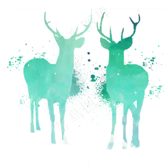 薄荷绿水彩晕染梅花鹿图案