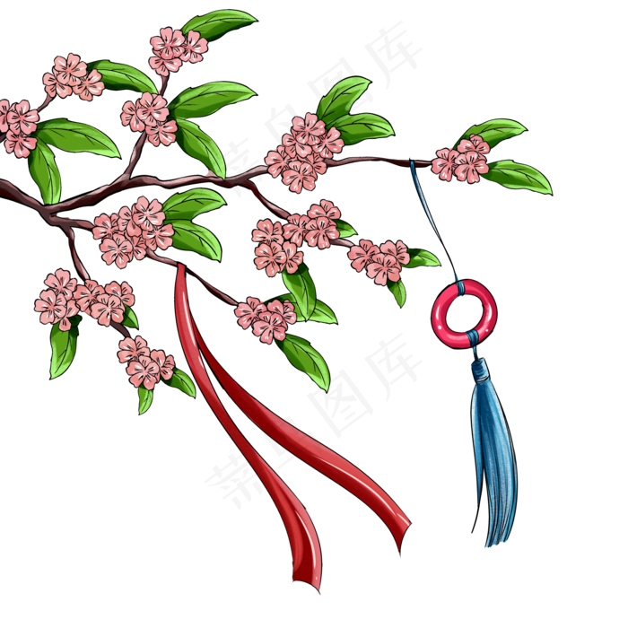 手绘古风桃花(2000X2000(DPI:300))psd模版下载