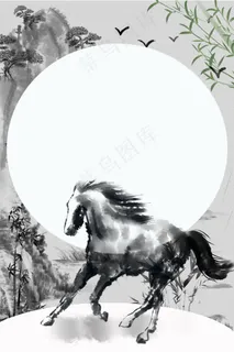 古风山水奔腾的马匹