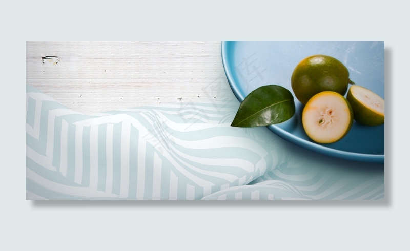水果实物蓝色文艺清新banner背景