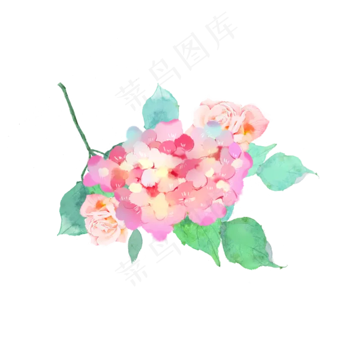 水彩玫瑰绣球花素材(2000X2000(DPI:300))psd模版下载