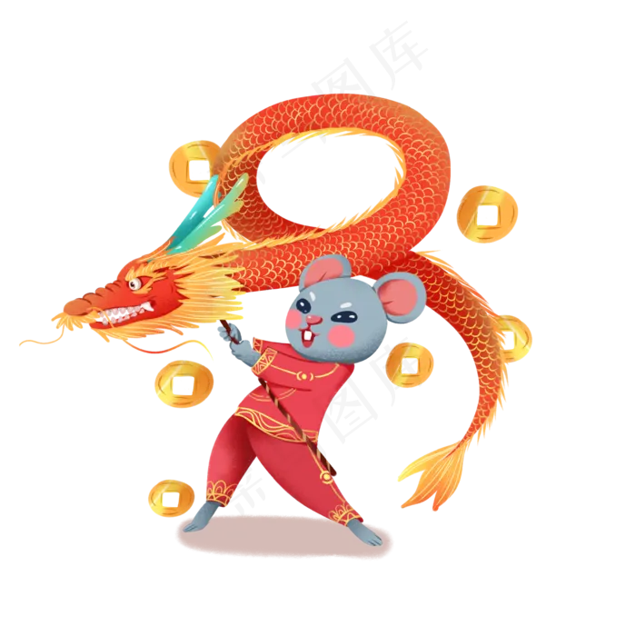 2020鼠年春节舞龙,免抠元素(2000X2000(DPI:300))psd模版下载