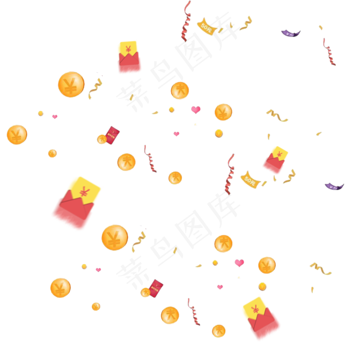 金币红色红包彩带元素,免抠元素(3000*3000px 300 dpi )psd模版下载