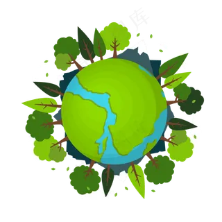 卡通绿色森林保护地球矢量图片,免抠元素