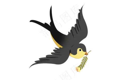 春分燕子和植物装饰,免抠元素