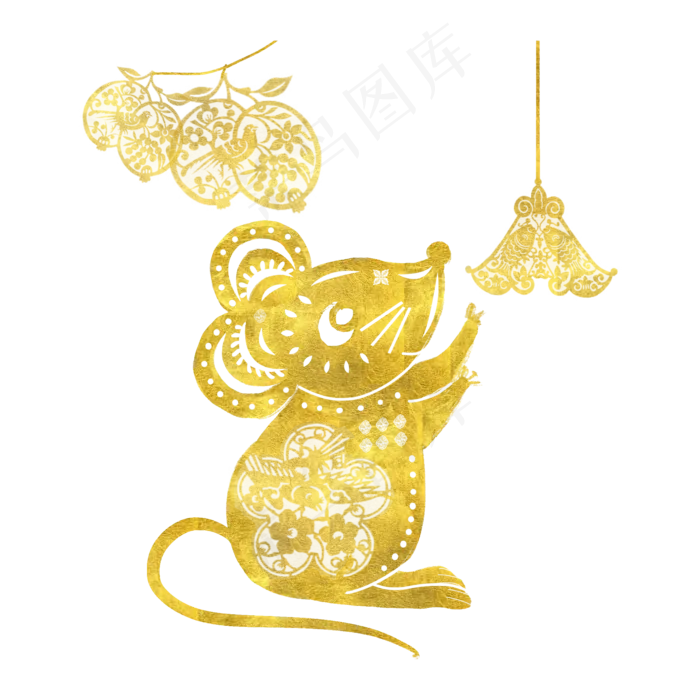 烫金中国风鼠年剪纸,免抠元素