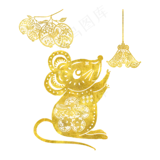 烫金中国风鼠年剪纸,免抠元素