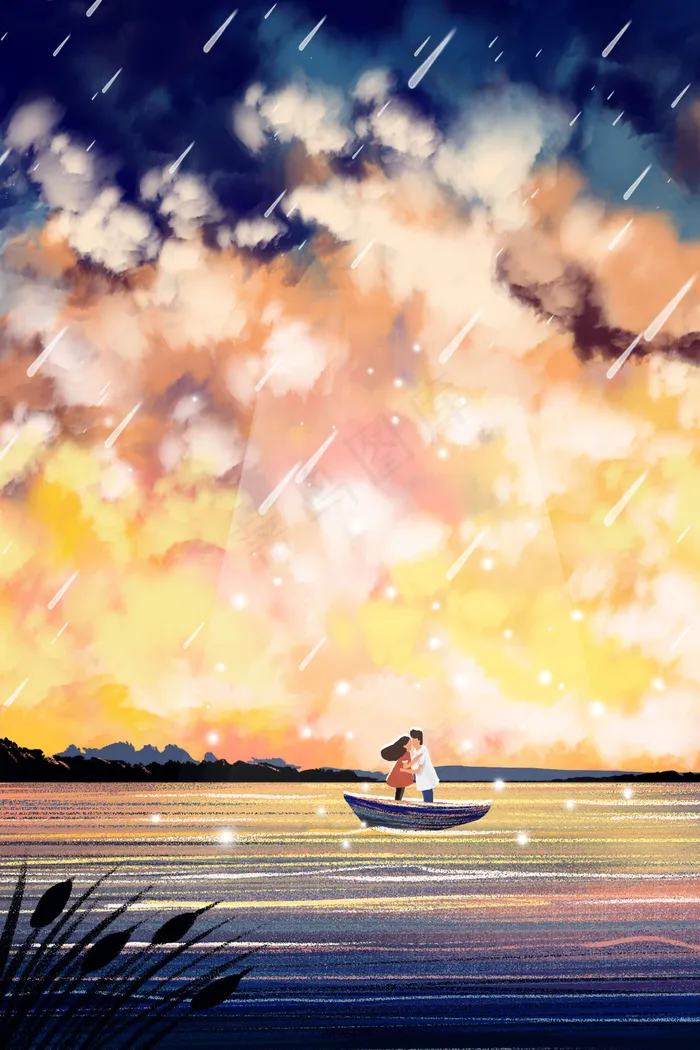 情侣海边夕阳天空深色鲜艳(3545*5315px 300 dpi )psd模版下载