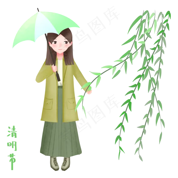 清明节打伞的女孩