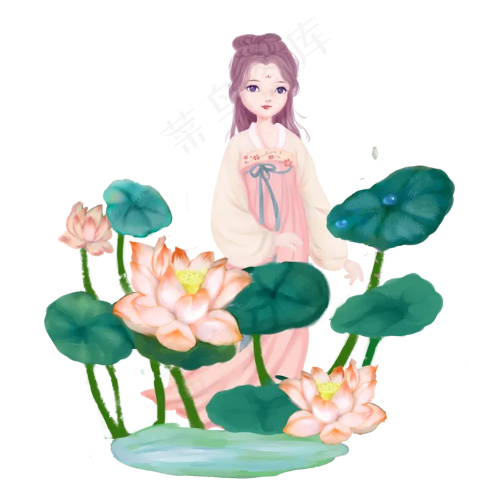 中国风荷花池边的姑娘