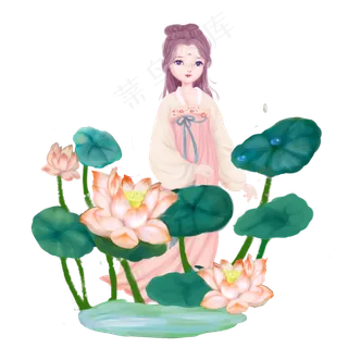 中国风荷花池边的姑娘