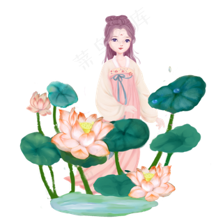 中国风荷花池边的姑娘