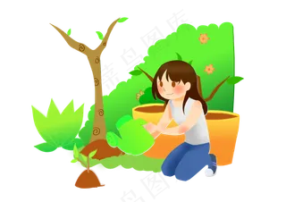 植树节浇水的女孩