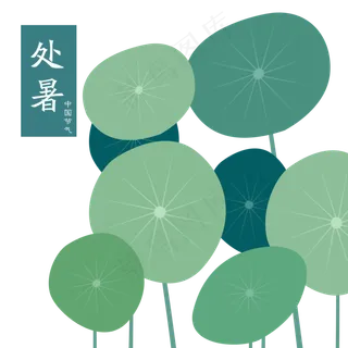 手绘处暑节气荷叶