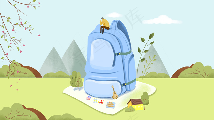 五一劳动节郊游插画