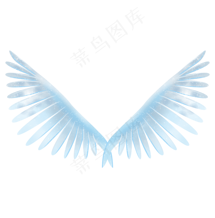 梦幻插画风水粉蓝翅膀,免抠元素