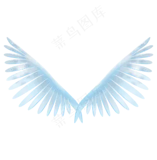 梦幻插画风水粉蓝翅膀,免抠元素