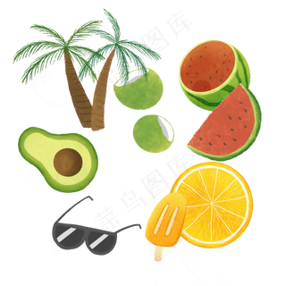 夏季海边元素装饰图,免抠元素