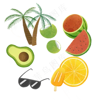 夏季海边元素装饰图,免抠元素