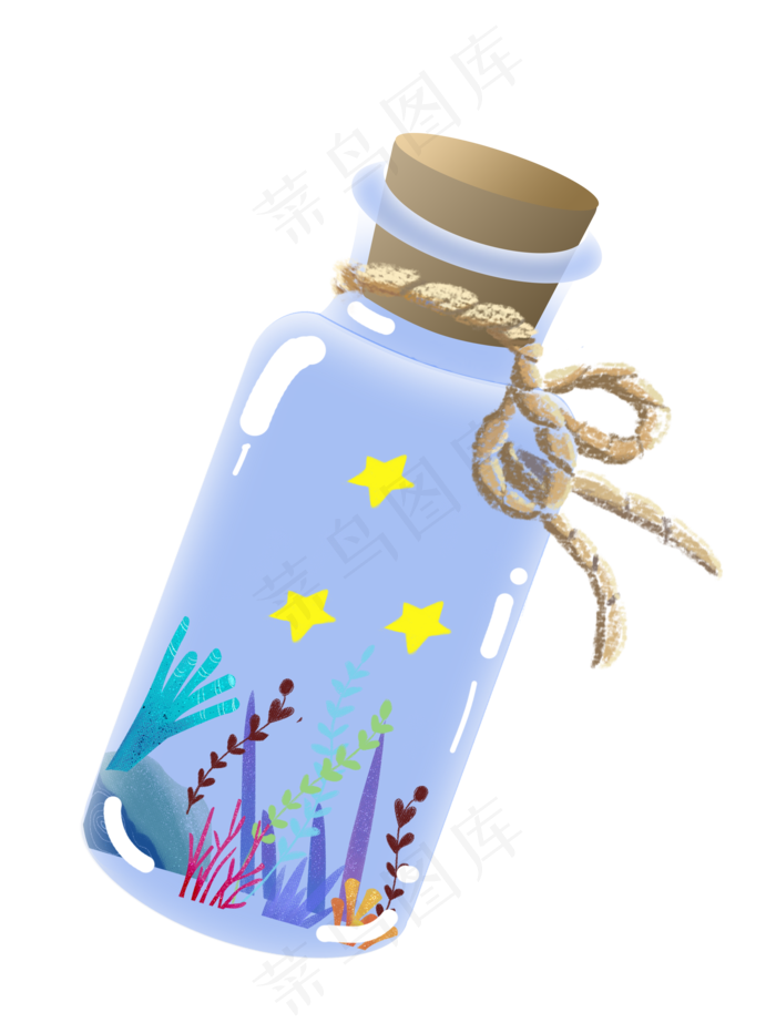 梦幻海洋漂流瓶插画,免抠元素