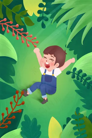 春天打呵欠的小男孩