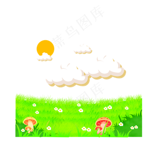 免扣卡通绿草花朵,免抠元素