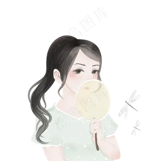 夏天日系乘凉扇子蜻蜓清凉手绘女 夏天日系乘凉扇子蜻蜓清凉手绘女
