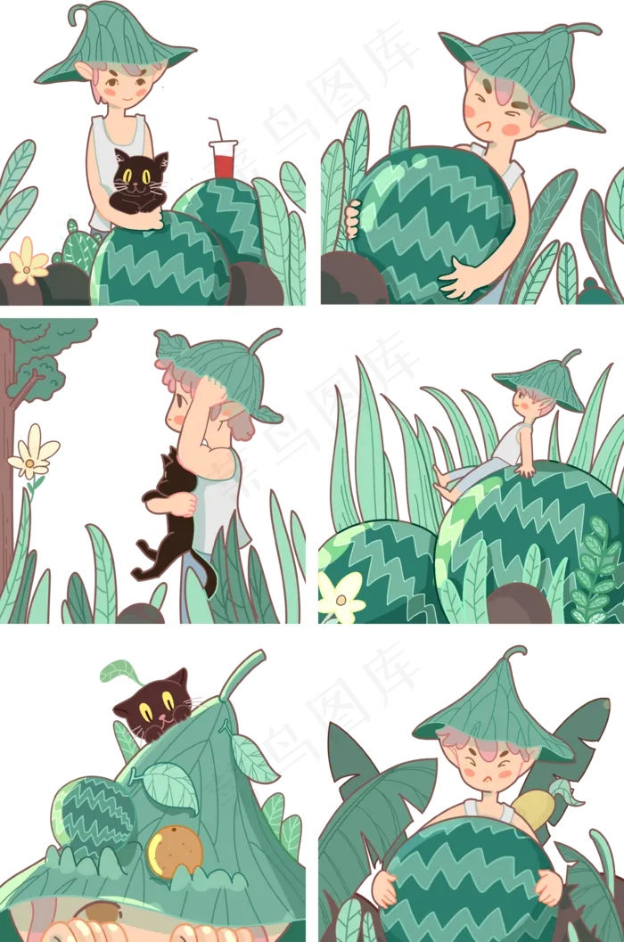 夏至戴着荷叶做的帽子的少年(2000X3020(DPI:300))psd模版下载