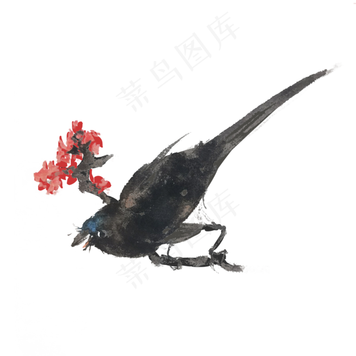 夏季水墨花鸟手绘,免抠元素