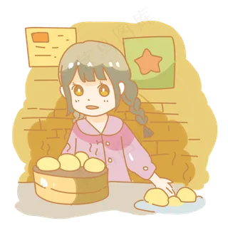 年代感厨房蒸馒头少女